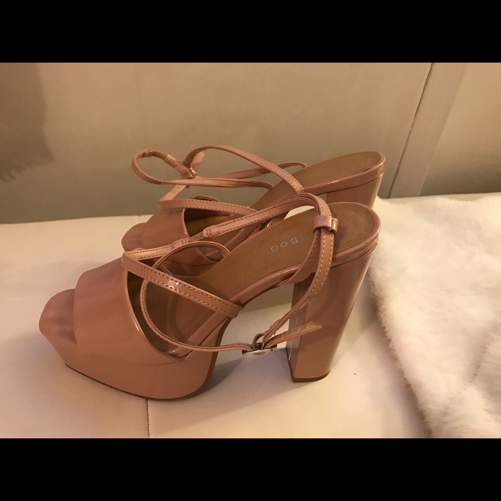 Tan high heeled strappy sandals